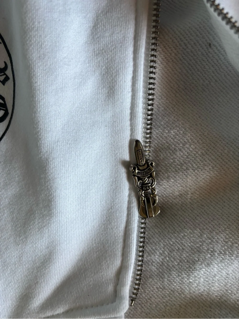 Chrome Hearts White Mens Zip Hoodie with Black Graphic